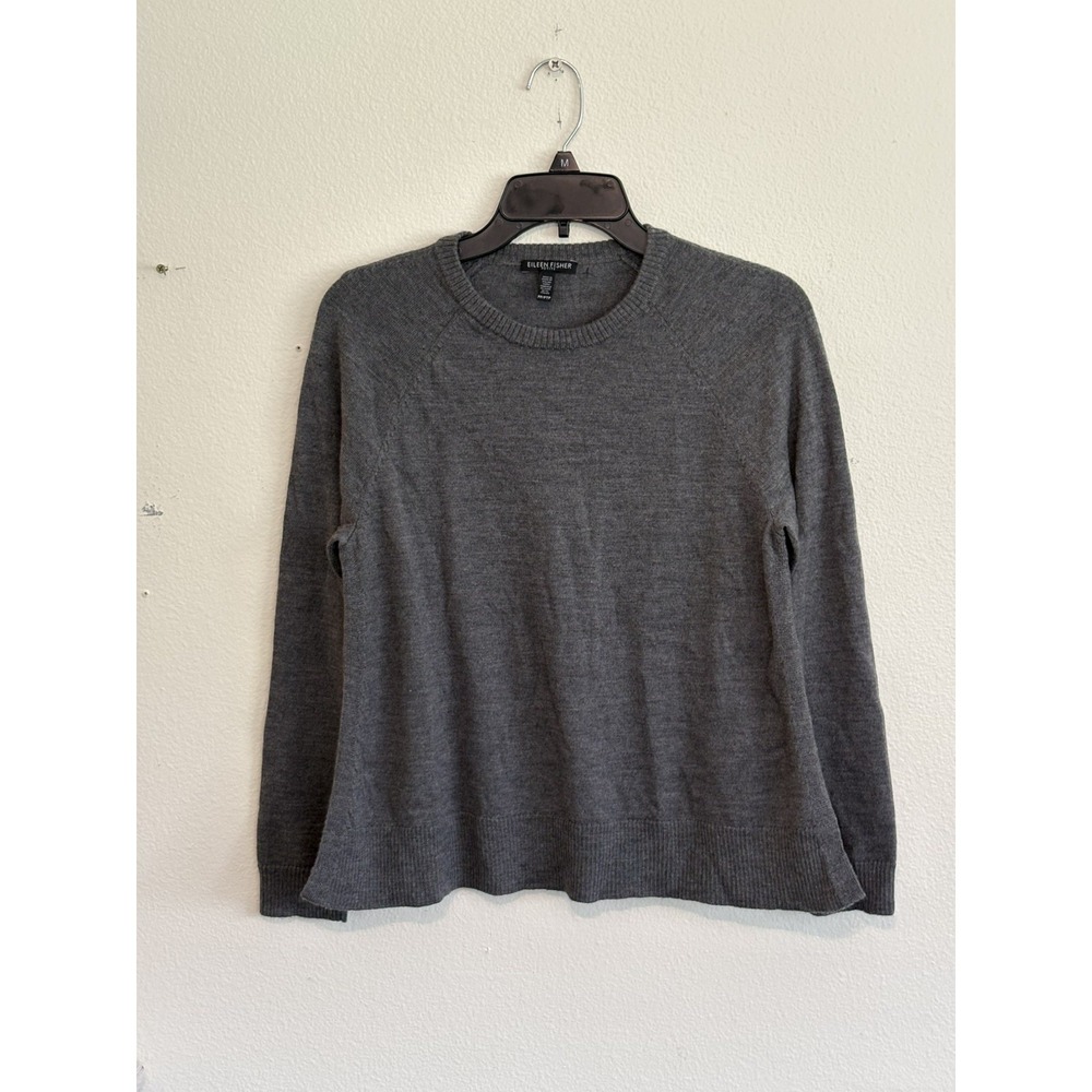 Eileen Fisher Gray Organic Linen Cotton Sweater Pullover Top Size Petite PP Boxy
